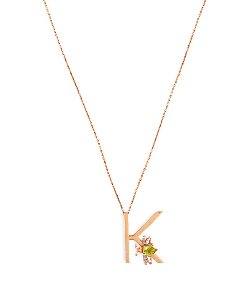 Bee Goddess Bee Goddess Rose Gold, Diamond And Peridot Letter ‘K' Necklace