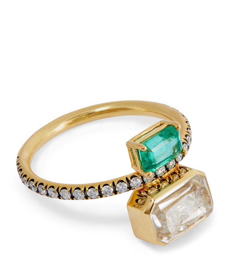 Moritz Glik Moritz Glik Yellow Gold, Diamond And Emerald Core Shaker Ring