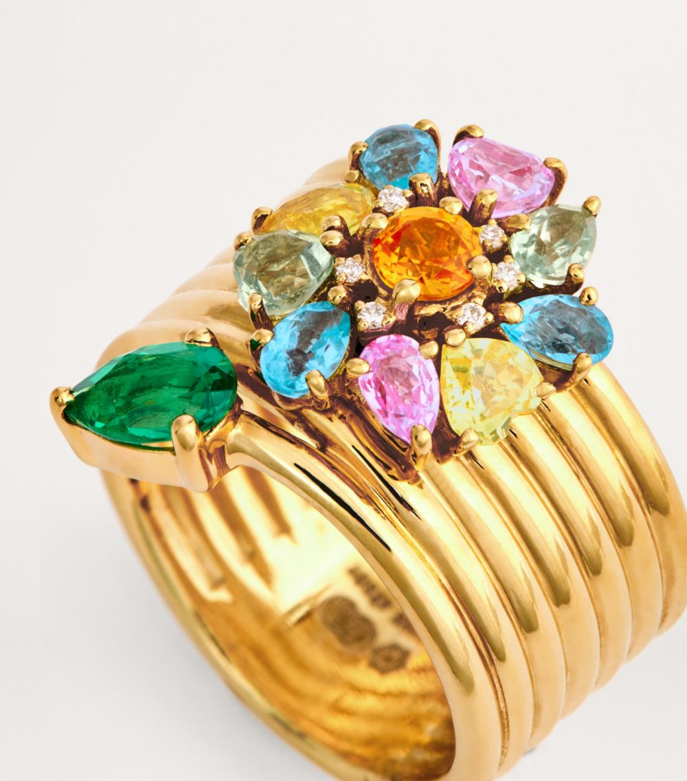 Nadine Aysoy Nadine Aysoy Yellow Gold, Diamond And Mixed Gemstone Catena Flower Ring