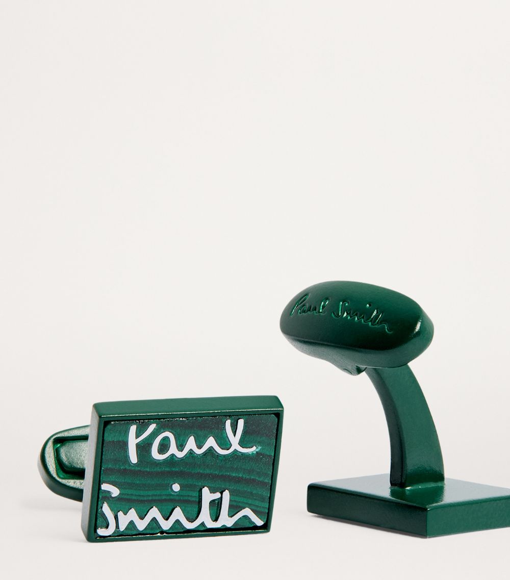 Paul Smith Paul Smith Malachite-Plated Logo Cufflinks