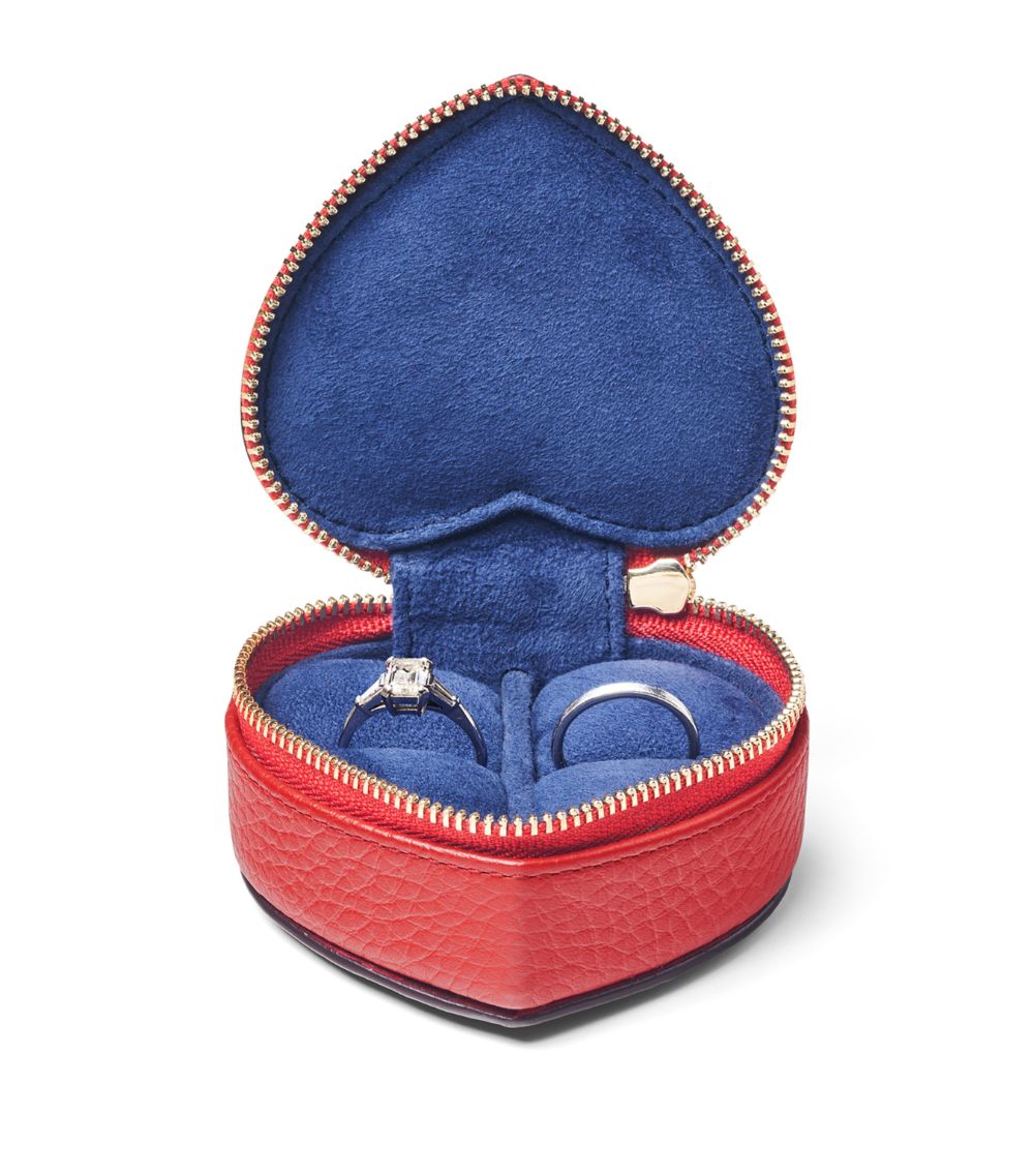  Aspinal Of London Leather Heart Watch And Ring Box