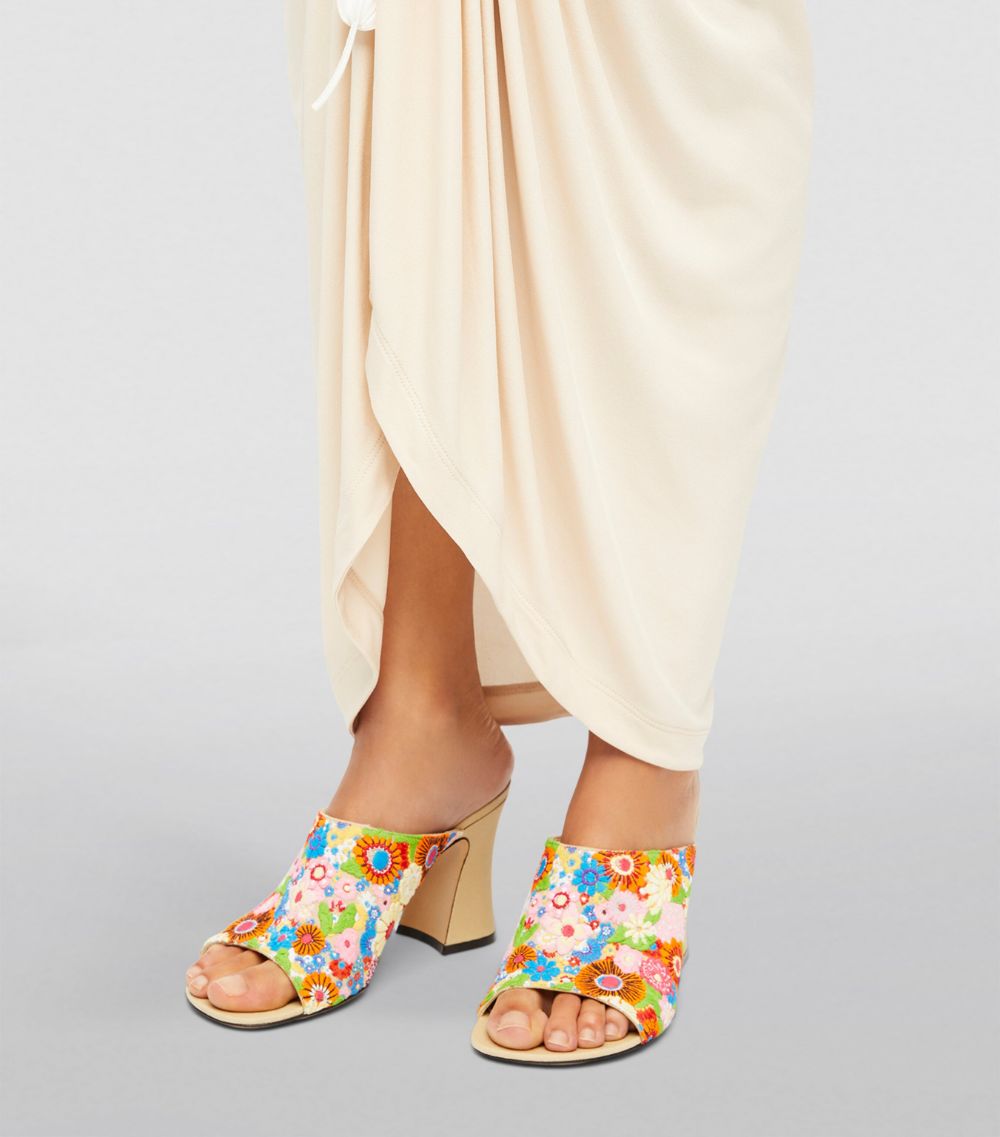 Loewe Loewe X Paula'S Ibiza Floral-Embroidered Calle Heeled Mules 85