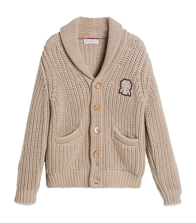 Brunello Cucinelli Kids Brunello Cucinelli Kids Cotton Logo-Patch Cardigan (4-12 Years+)