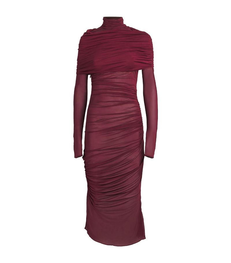 Mugler Mugler Sheer Ruched Midi Dress