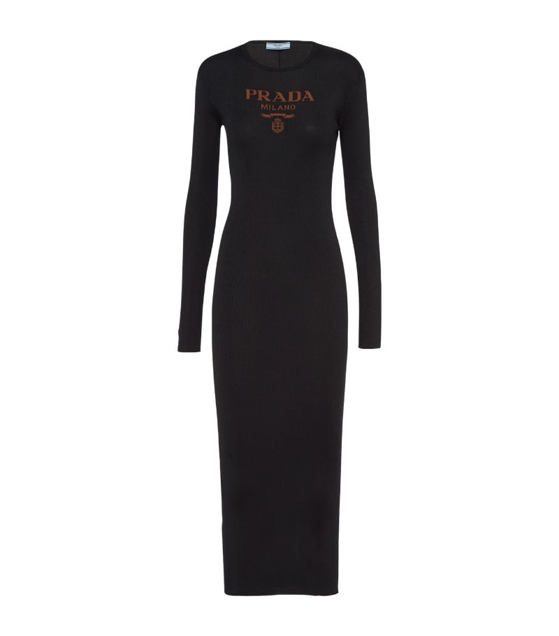 Prada Prada Silk Knit Logo Midi Dress