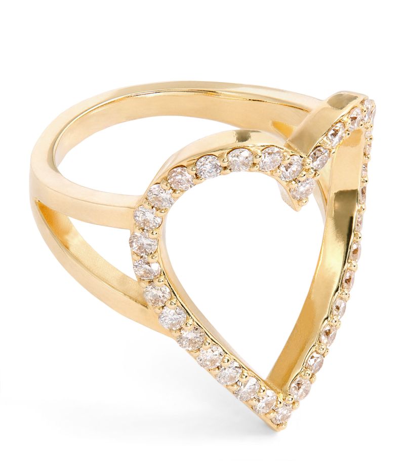 Jacquie Aiche Jacquie Aiche Yellow Gold And Diamond Heart Pinky Ring (Size 4)