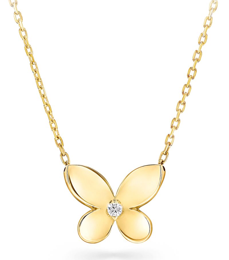 Graff Graff Mini Yellow Gold And Diamond Butterfly Necklace