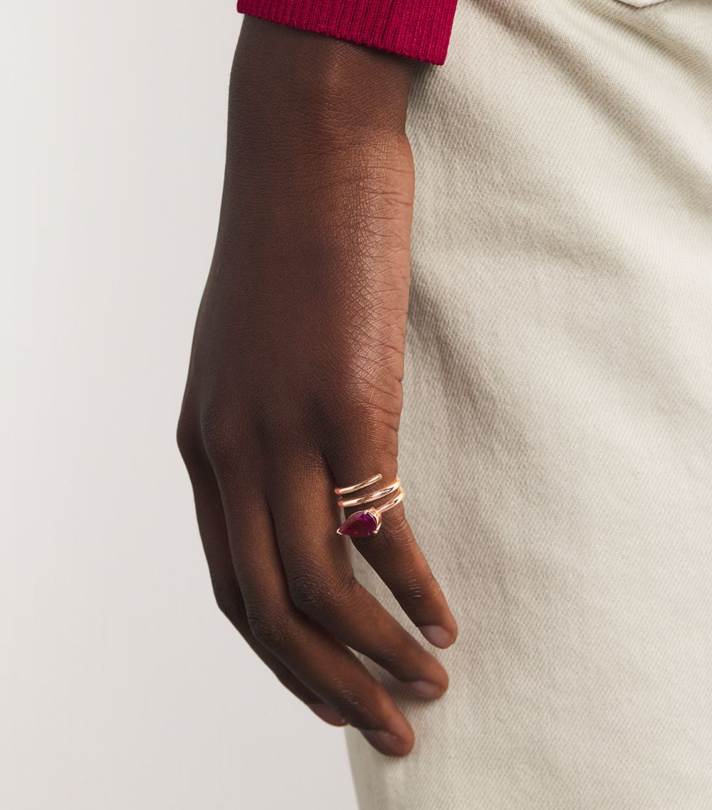 Shay Shay Rose Gold And Ruby Spiral Pinky Ring