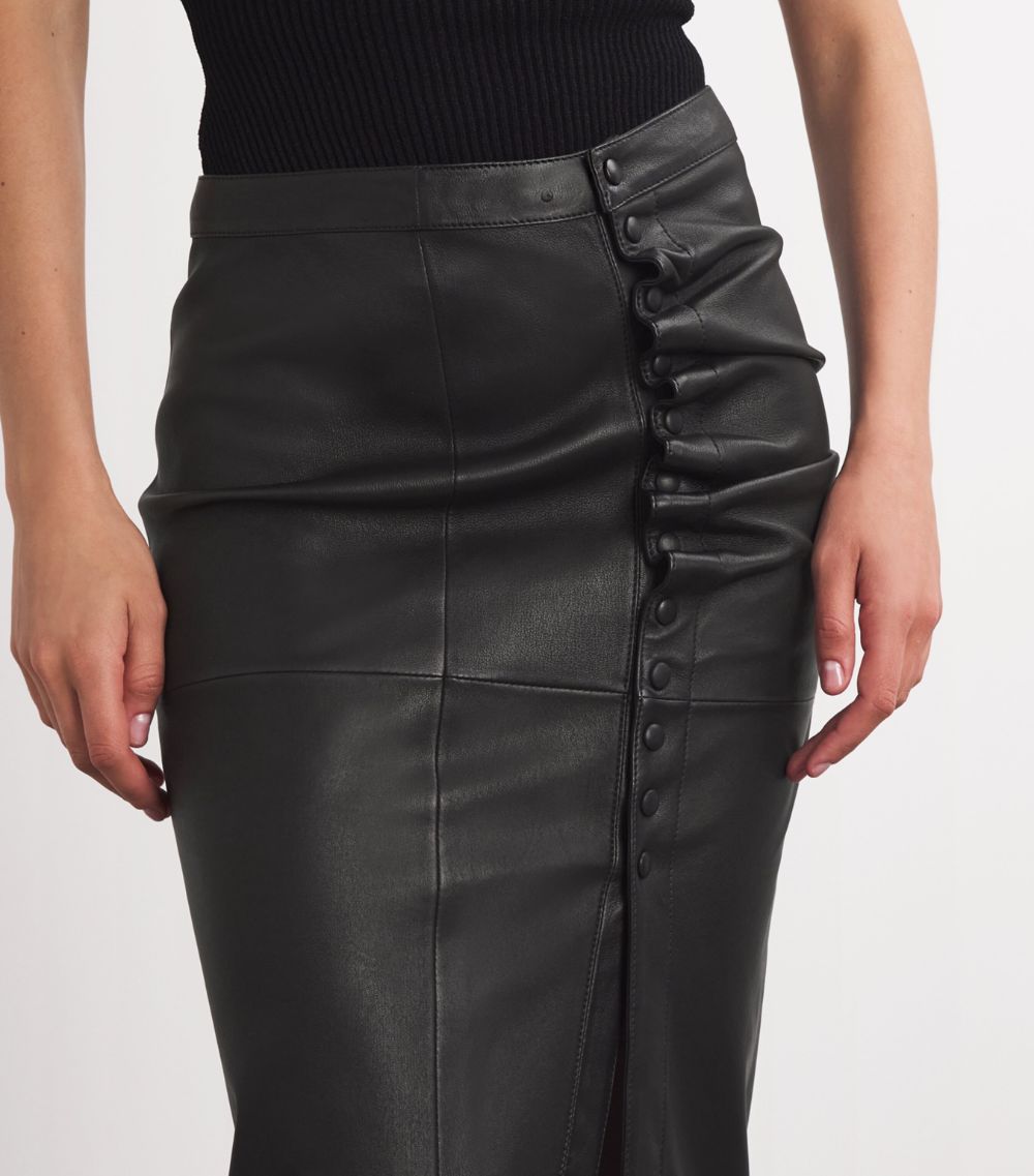 Rabanne Rabanne Leather Ruched Midi Skirt