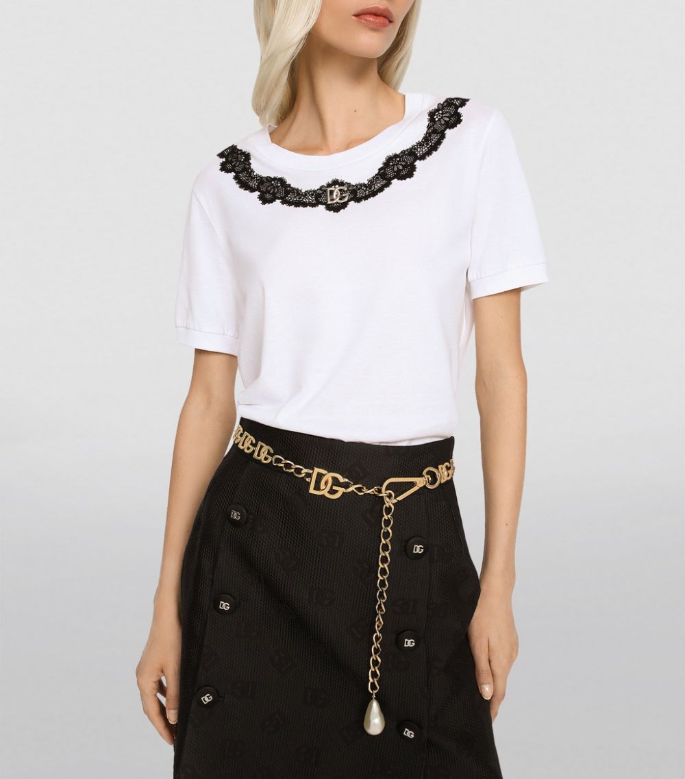 Dolce & Gabbana Dolce & Gabbana Lace-Trim Logo T-Shirt