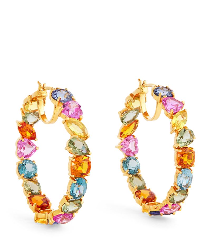 Nadine Aysoy Nadine Aysoy Yellow Gold And Multicoloured Gemstone Catena Hoop Earrings