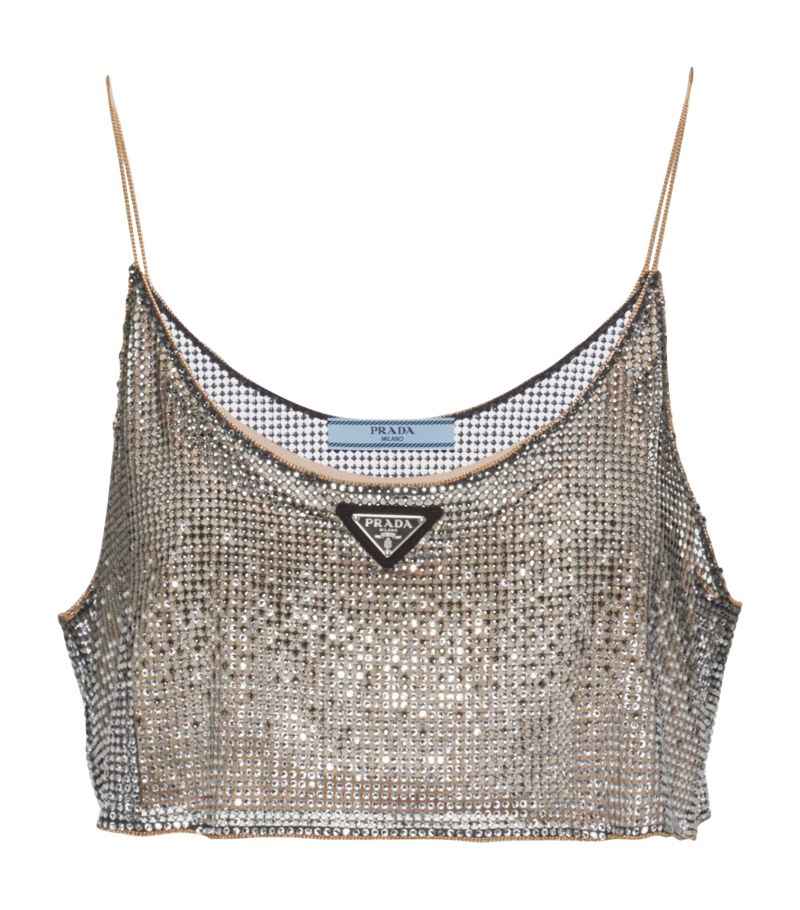 Prada Prada Rhinestone-Embroidered Mesh Top