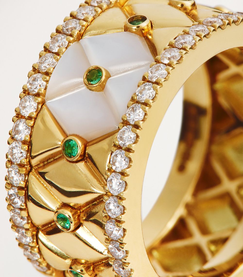 L'Atelier Nawbar L'Atelier Nawbar Small Yellow Gold, Diamond And Emerald Bond Street Ring