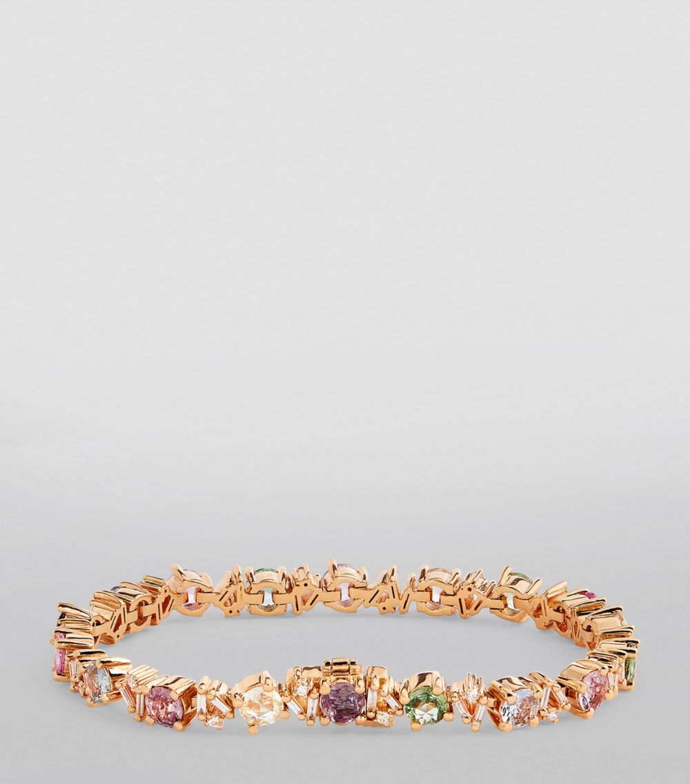 Suzanne Kalan Suzanne Kalan Rose Gold, White Diamond And Mixed Sapphire One Of A Kind Bracelet