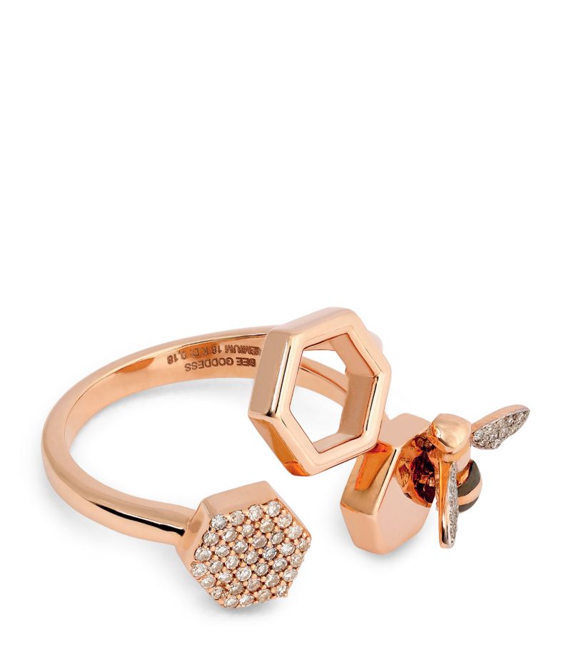 Bee Goddess Bee Goddess Rose Gold And Diamond Honeycomb Ring (Size 54)