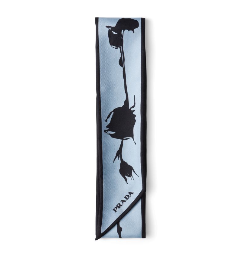 Prada Prada Silk Rose Print Skinny Scarf