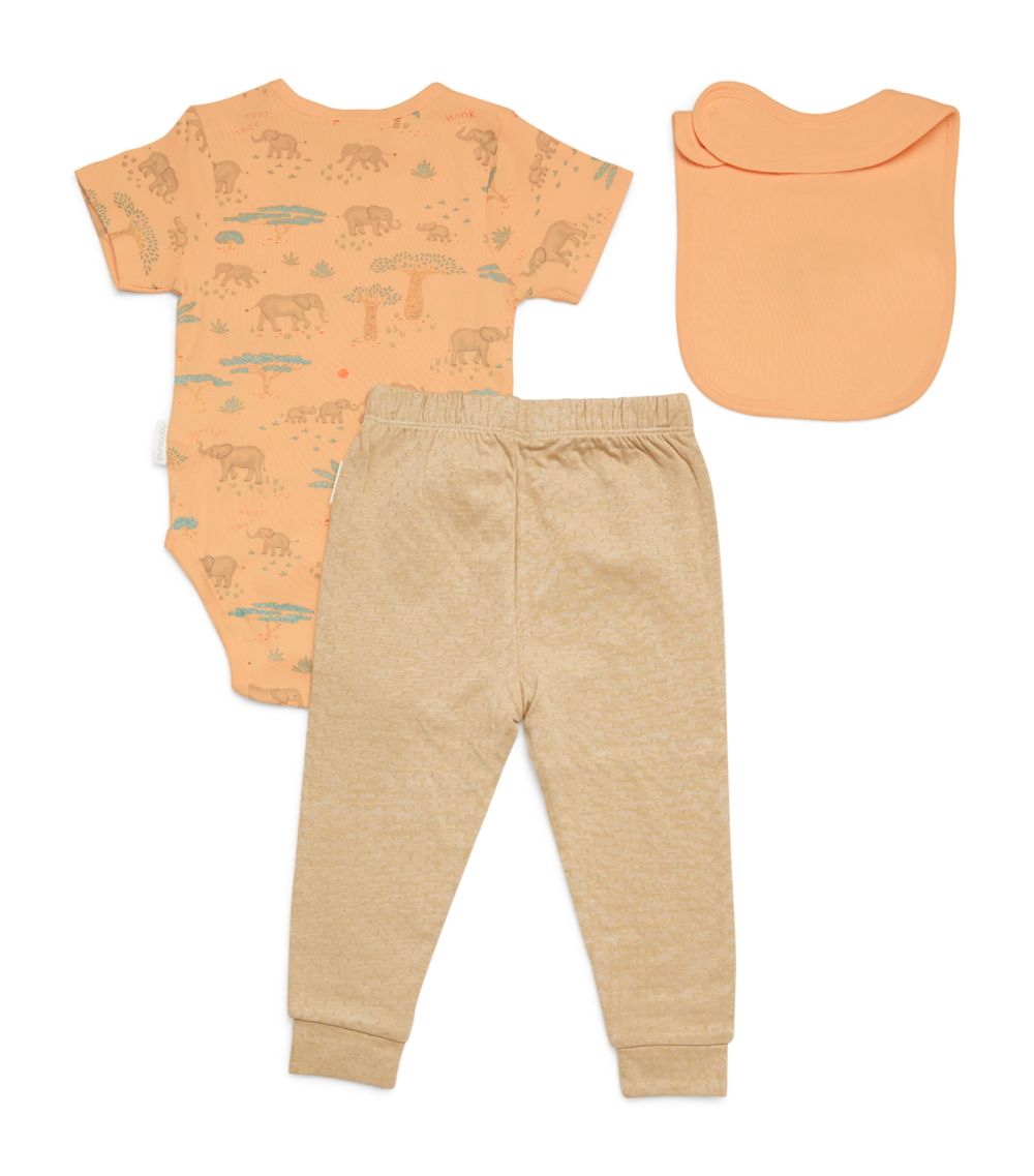 Purebaby Purebaby Elephant Print Trousers, Playsuit And Bib Set (0-18 Months)