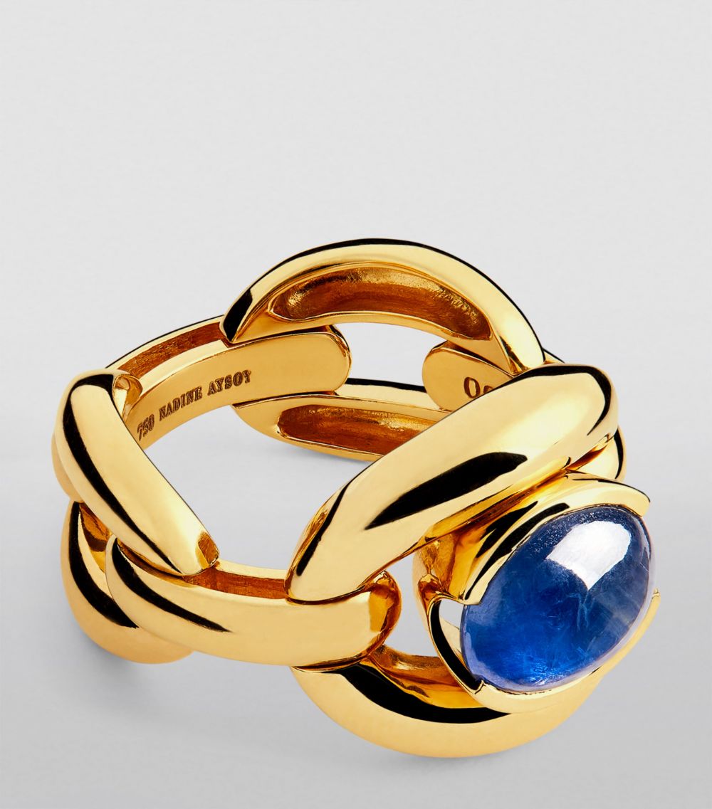 Nadine Aysoy Nadine Aysoy Yellow Gold And Blue Sapphire Cabochon Catena Ring