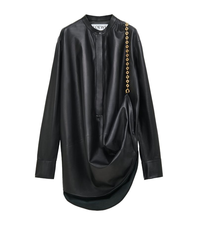 Loewe LOEWE Leather Chain Shirt Mini Dress