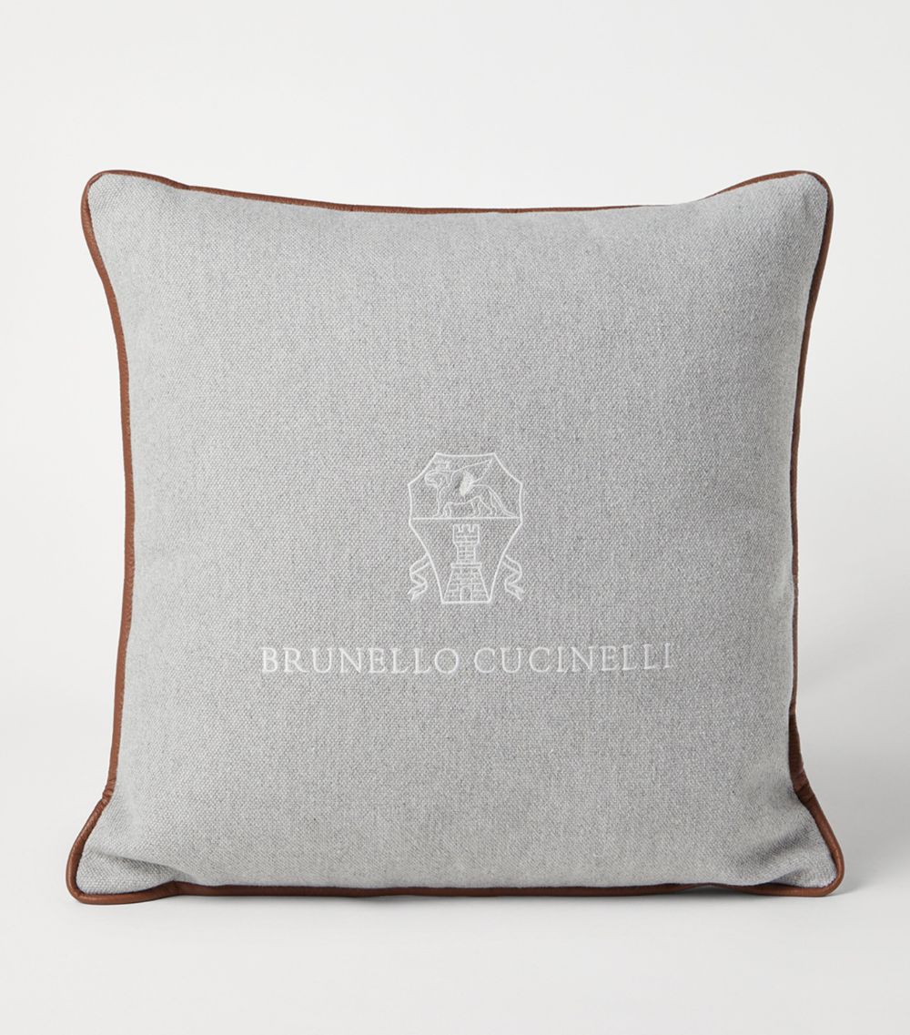 Brunello Cucinelli Brunello Cucinelli Canvas Leather-Piped Embroidered Cushion (40Cm X 40Cm)