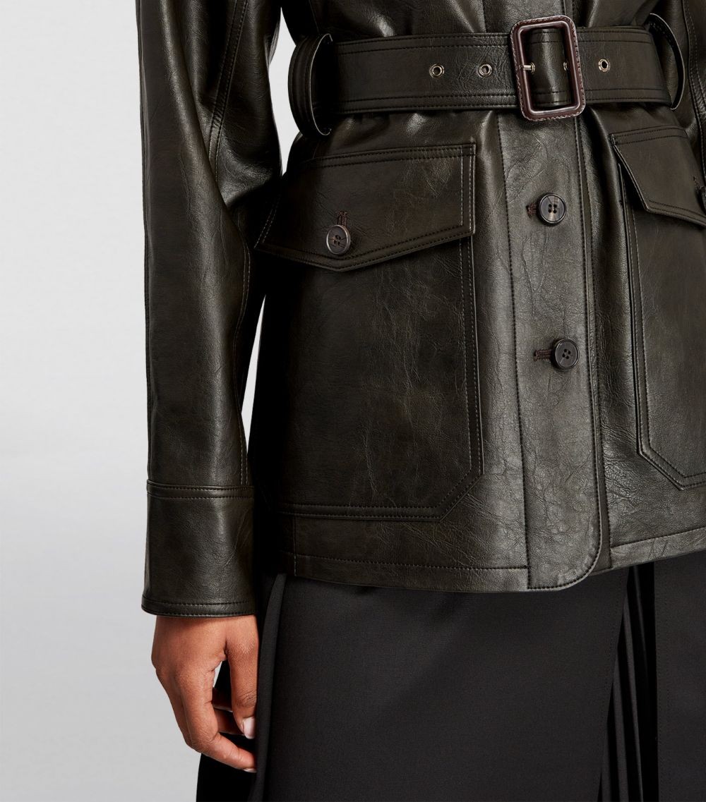  Lvir Faux Leather Belted Jacket