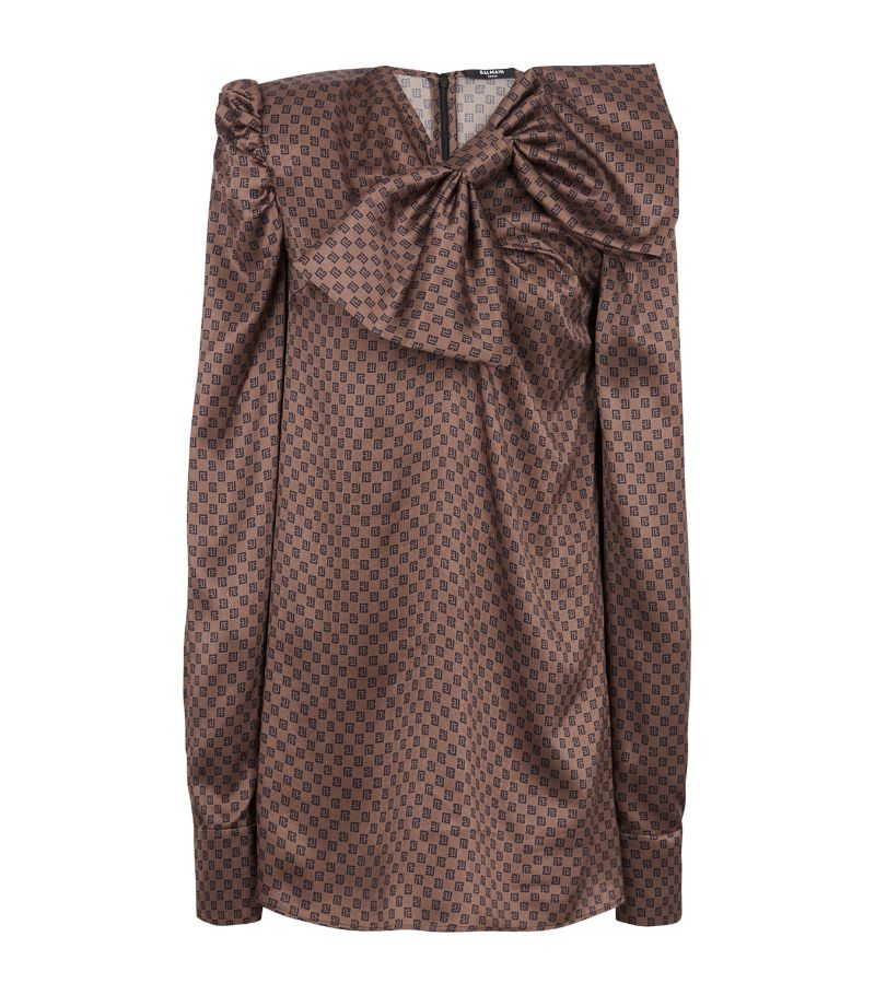 Balmain Balmain Monogram Print Bow-Detail Mini Dress