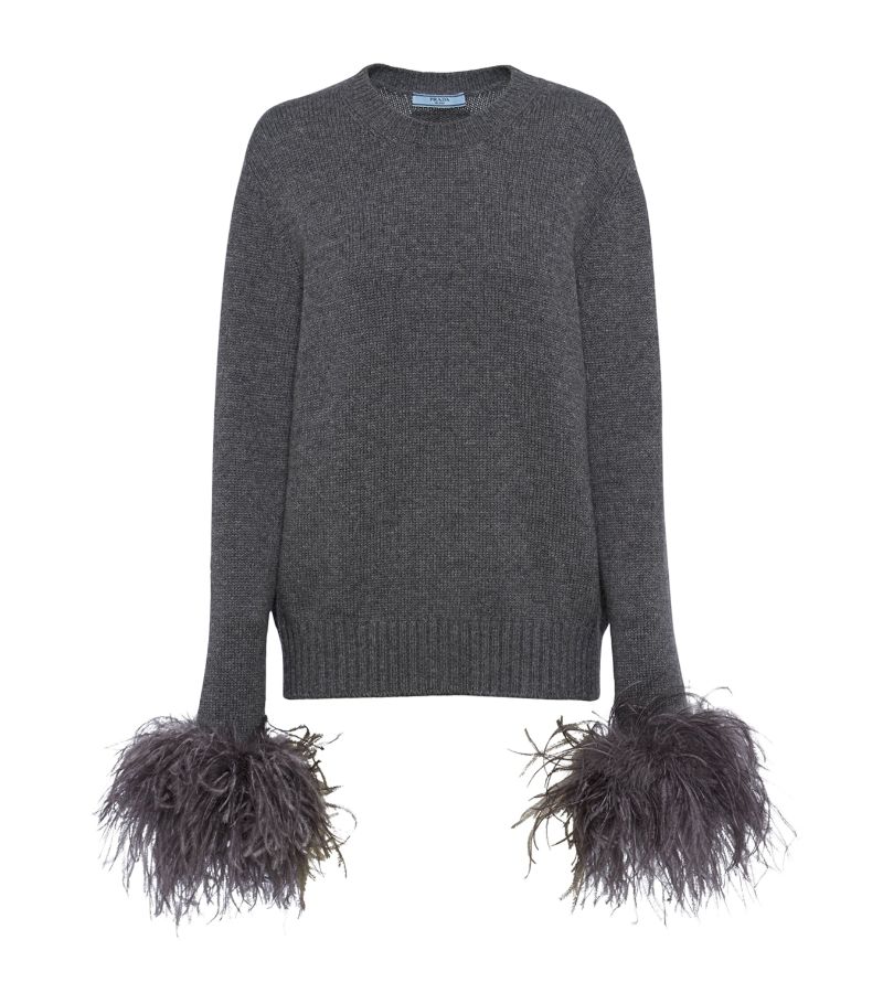 Prada Prada Cashmere Feather-Trim Sweater