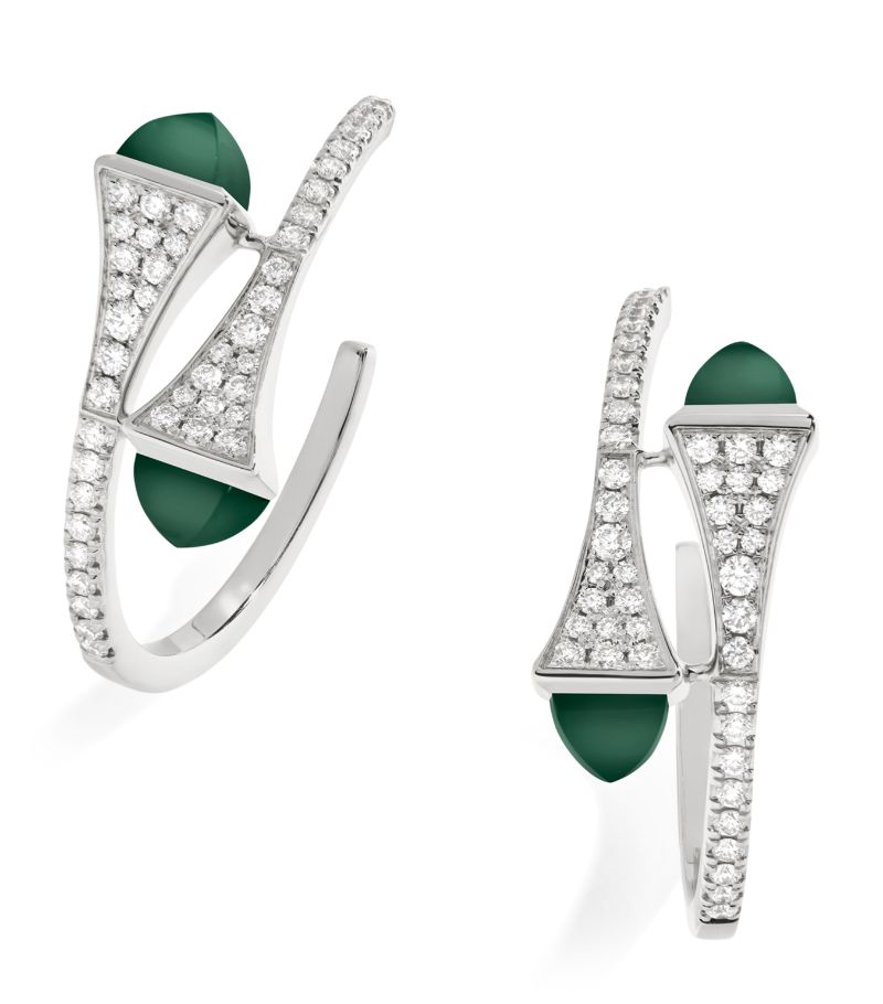  Marli New York White Gold, Diamond And Green Agate Cleo Hoop Earrings