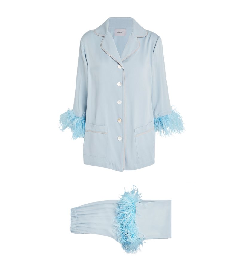SLEEPER Sleeper Double Feather-Trimmed Party Pyjama Set