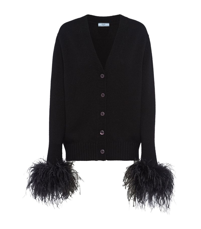 Prada Prada Cashmere Feather-Trim Cardigan