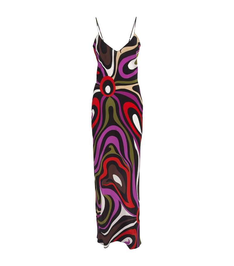 Emilio Pucci Pucci Silk Marmo Print Maxi Dress