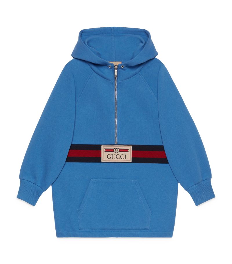 Gucci Gucci Kids Cotton Web Stripe Longline Hoodie (4-12 Years)