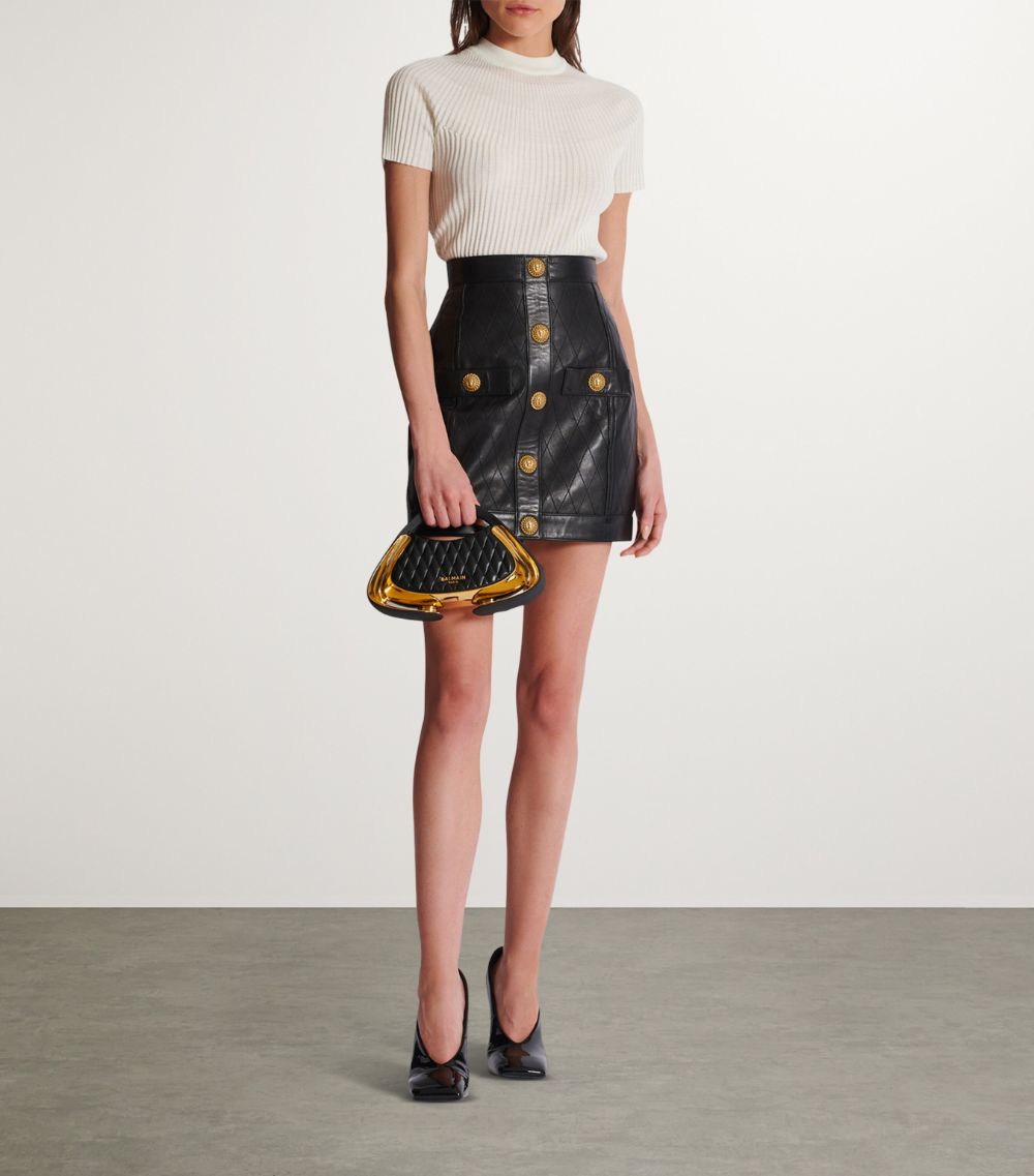 Balmain Balmain Leather Button-Detail Mini Skirt