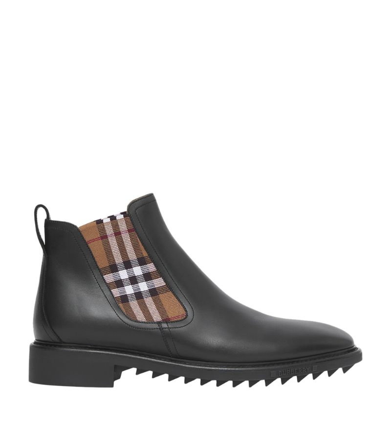 Burberry Burberry Leather Check-Detail Chelsea Boots