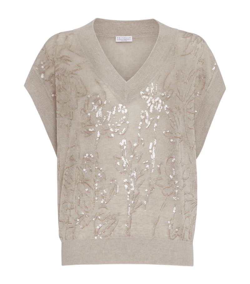 Brunello Cucinelli Brunello Cucinelli Linen-Blend Dazzling Flower Sweater