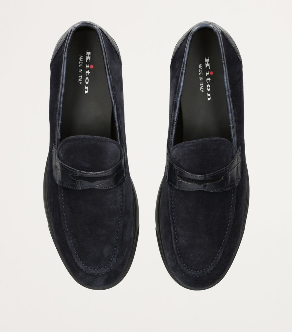 Kiton Kiton Suede Crocodile Leather-Detail Penny Loafers