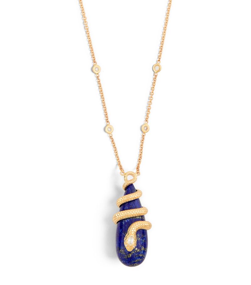 Jacquie Aiche Jacquie Aiche Yellow Gold, Diamond And Lapis Snake Wrapped Necklace