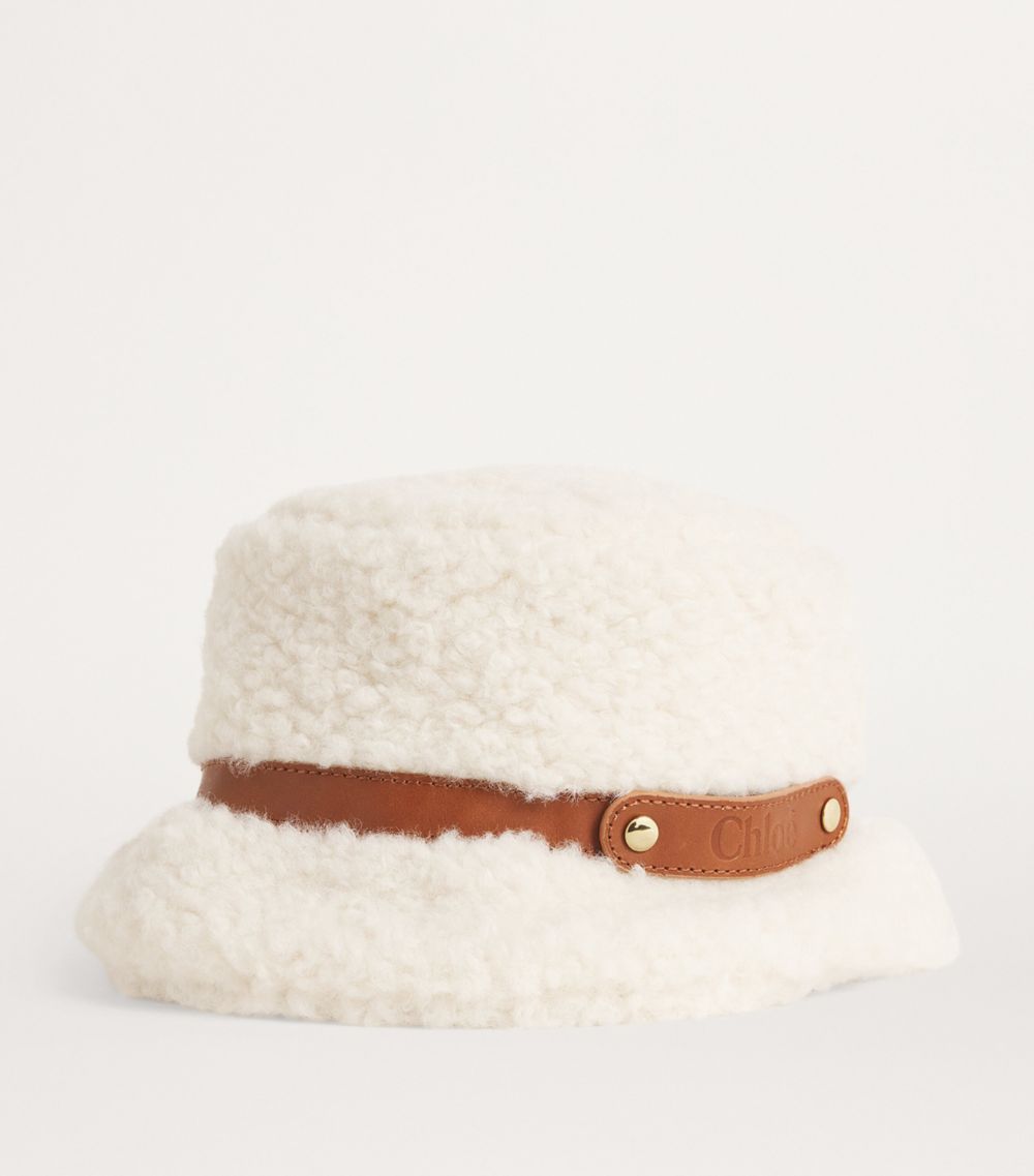 Chloé Kids Chloé Kids Faux Shearling Logo Bucket Hat