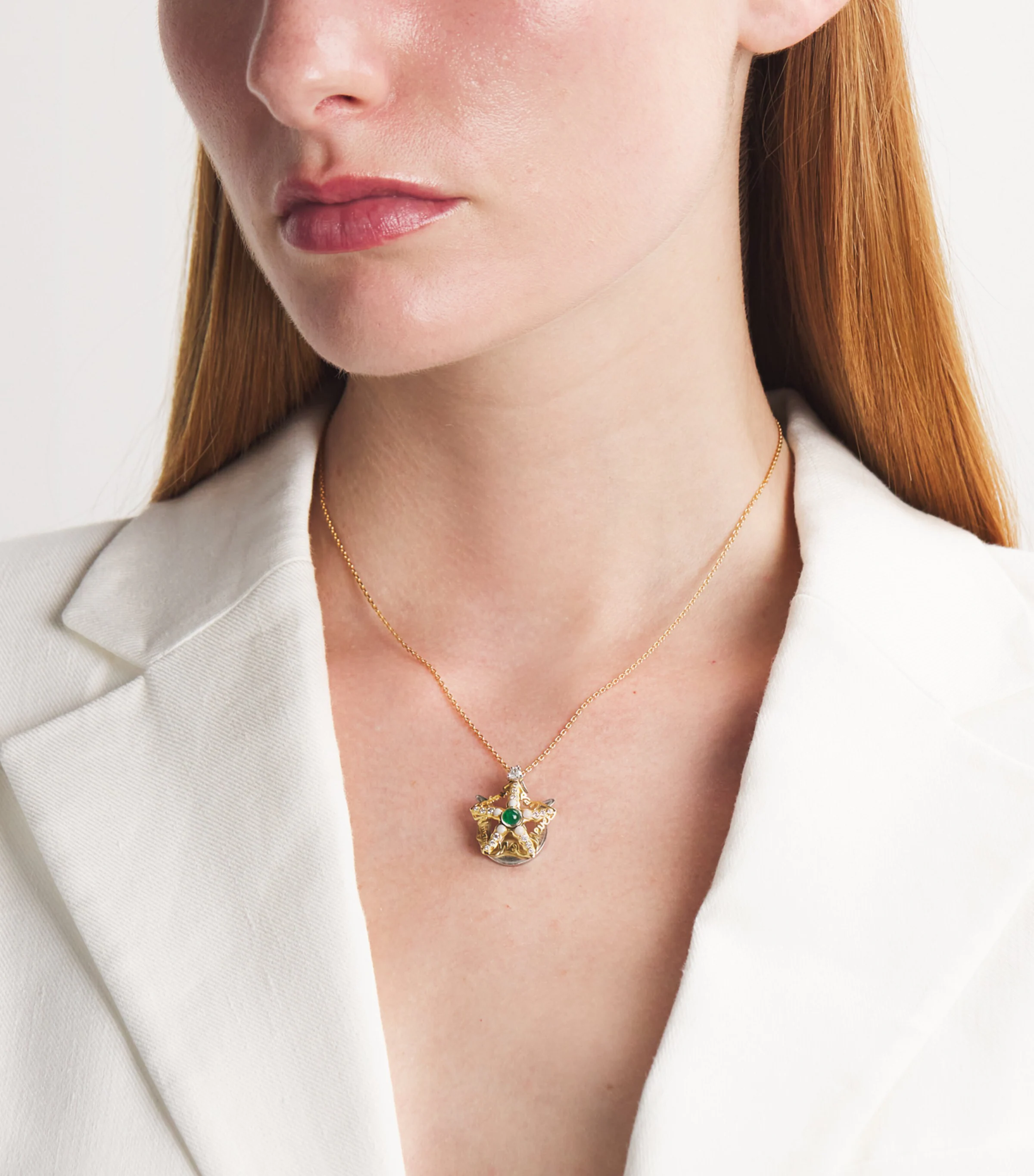  Katarina Tarazi Yellow Gold, Diamond and Emerald Mythos Starfish Necklace