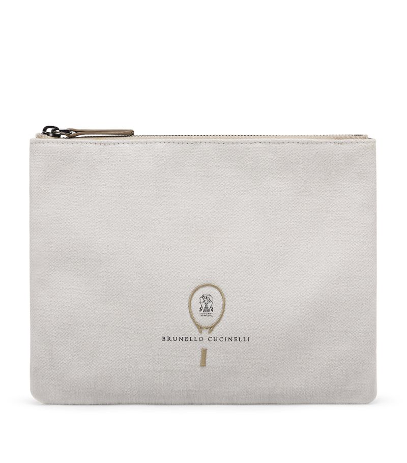 Brunello Cucinelli Brunello Cucinelli Cotton-Linen Embroidered Tennis Pouch