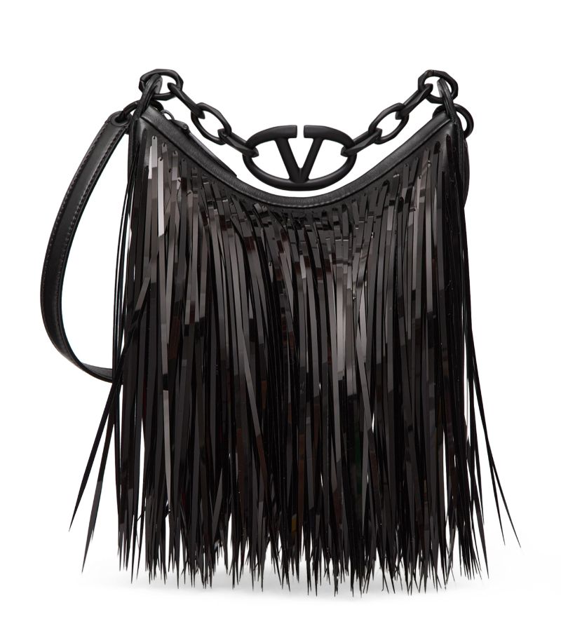 VALENTINO GARAVANI Valentino Garavani Mini Fringed Vlogo Moon Shoulder Bag