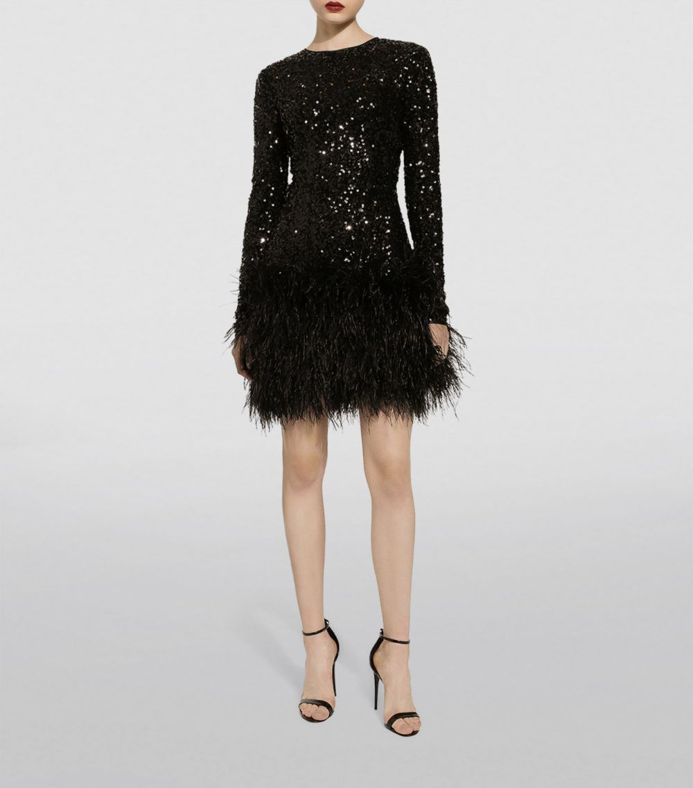 Dolce & Gabbana Dolce & Gabbana Sequin-Embellished Feather-Trim Mini Dress