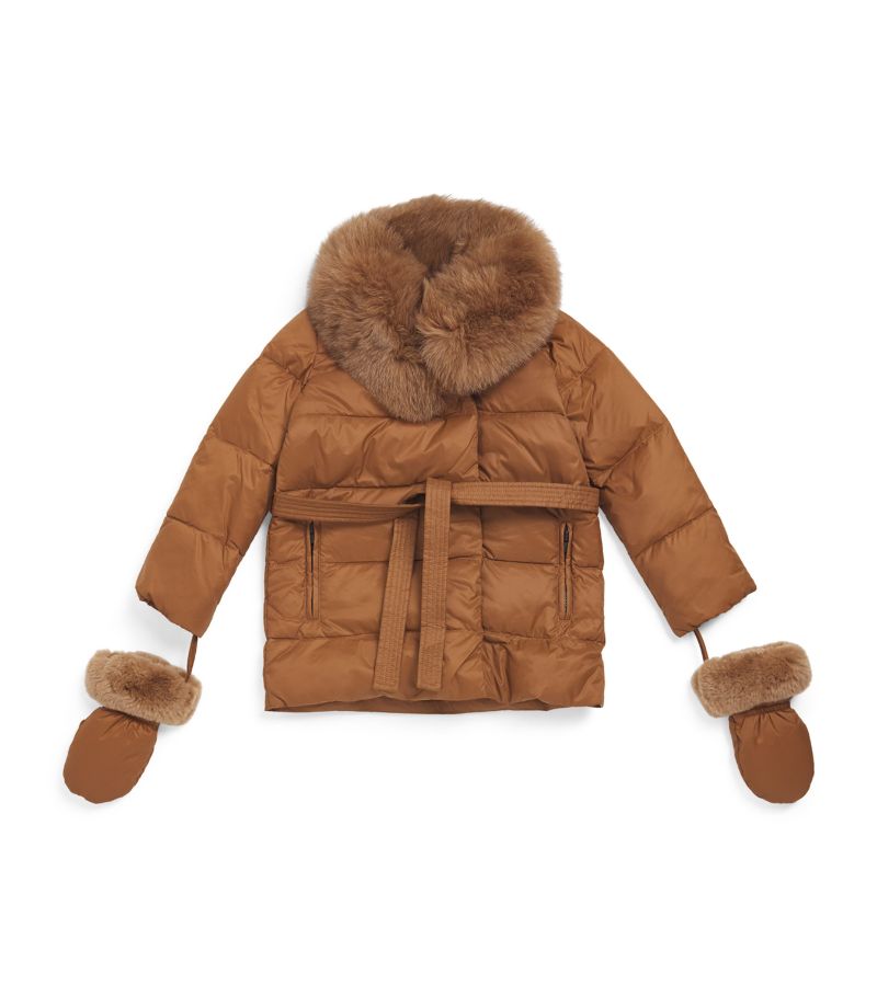 Yves Salomon Enfant Yves Salomon Enfant Fur-Trim Down Puffer Jacket With Mittens (4-14 Years)