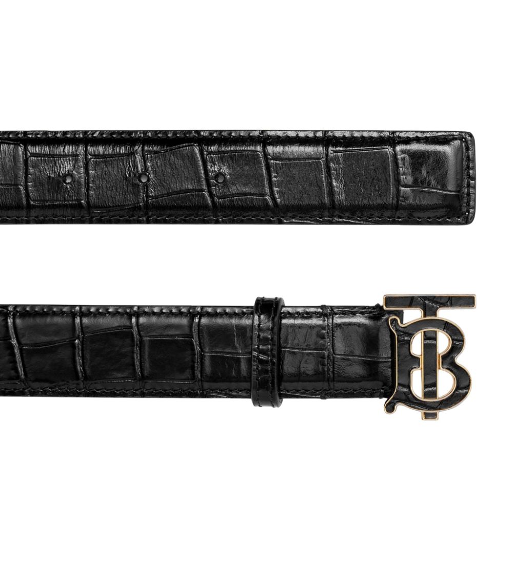 Burberry Burberry Leather Croc-Embossed TB Monogram Belt