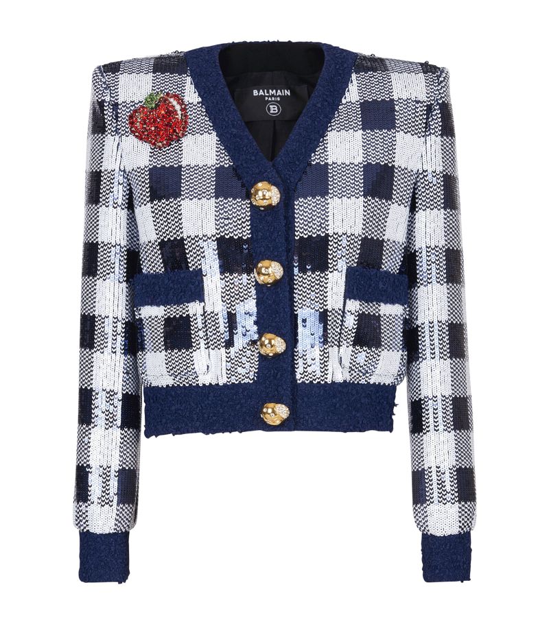 Balmain Balmain Sequin-Embellished Gingham Jacket