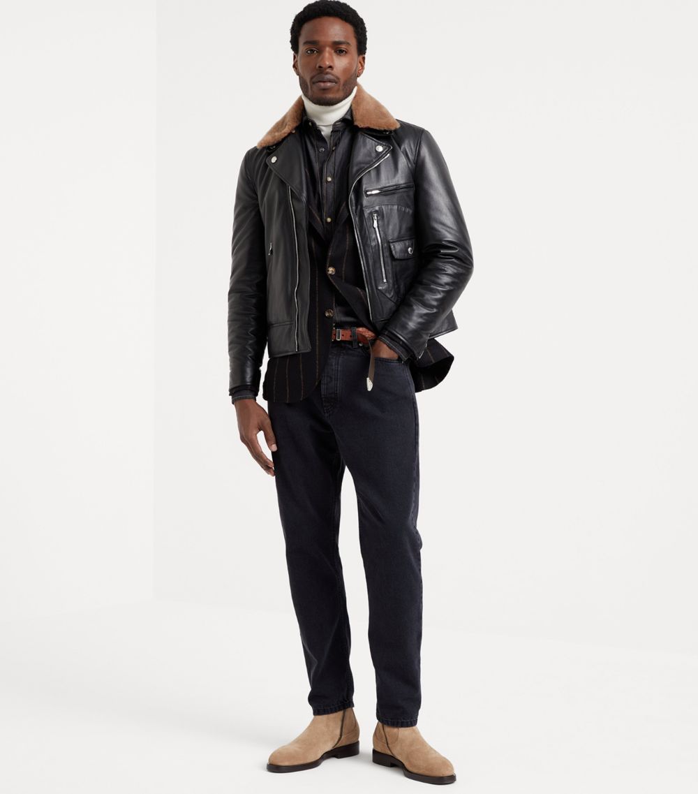 Brunello Cucinelli Brunello Cucinelli Calfskin-Shearling Biker Jacket