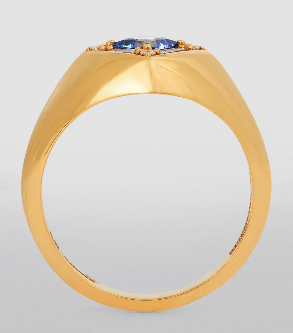 Suzanne Kalan Suzanne Kalan Yellow Gold, White Diamond And Sapphire Princess Ring