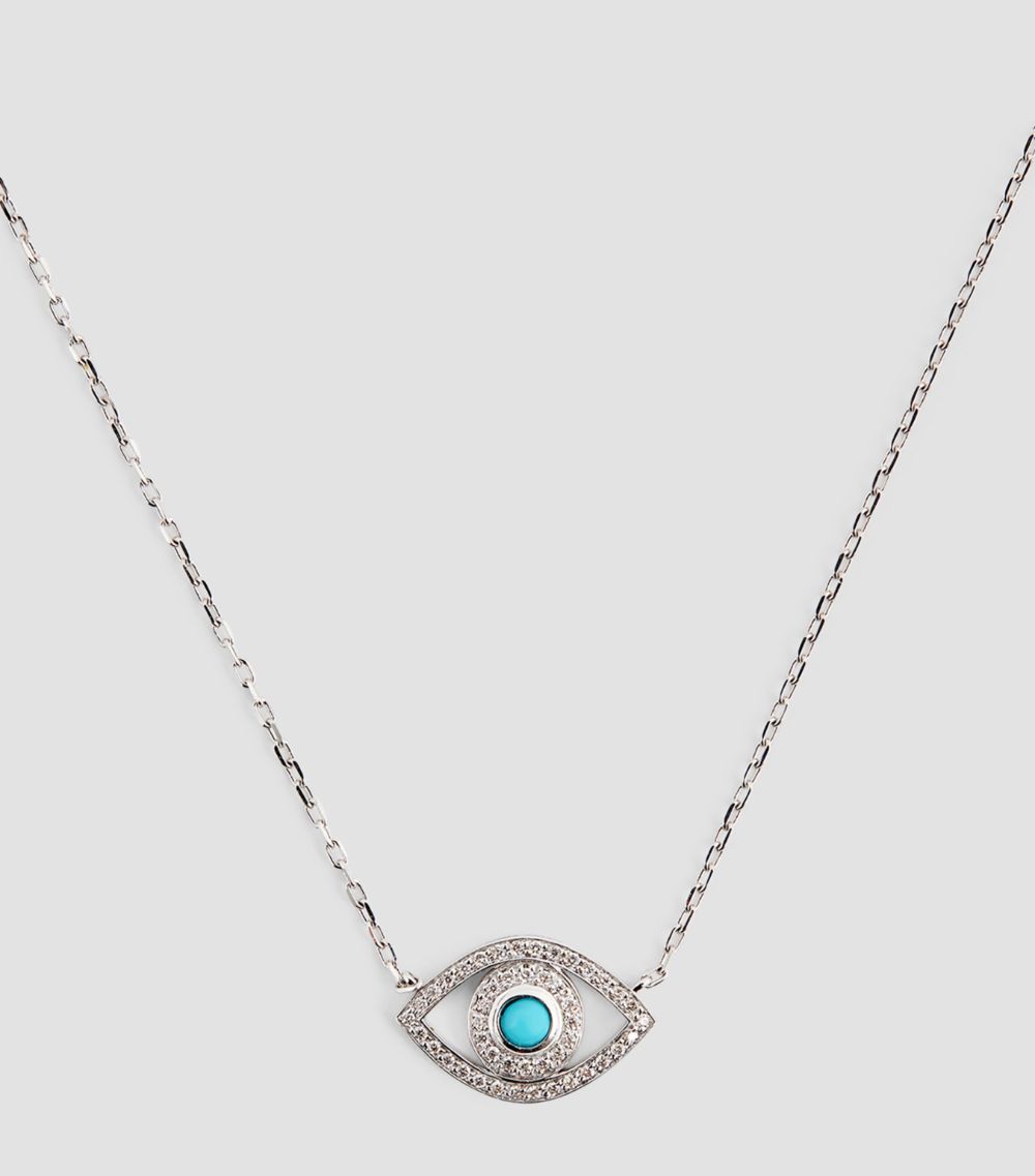 Netali Nissim Netali Nissim White Gold, Diamond And Turquoise Protected Eye Necklace