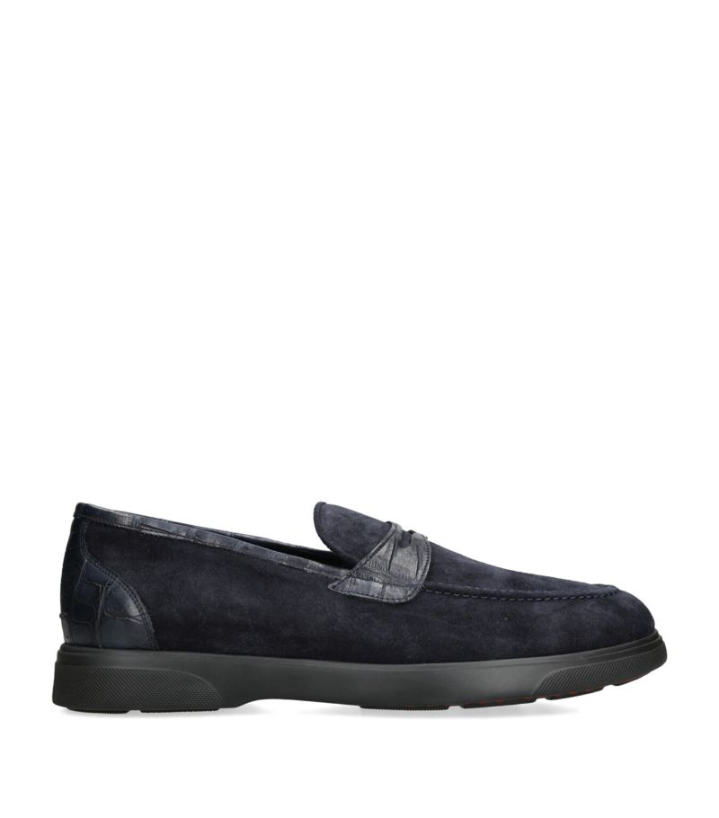 Kiton Kiton Suede Crocodile Leather-Detail Penny Loafers