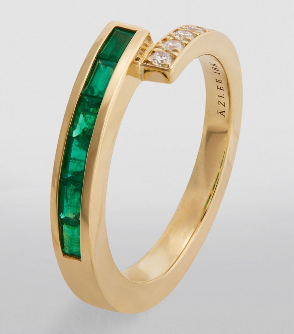 Azlee Azlee Yellow Gold, Diamond And Emerald Baguette Ring
